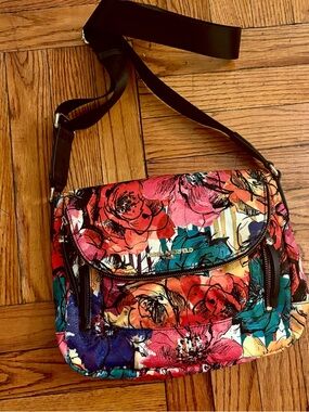 KARL LAGERFELD Floral Print Crossbody in Red, Pink, Teal, Blue